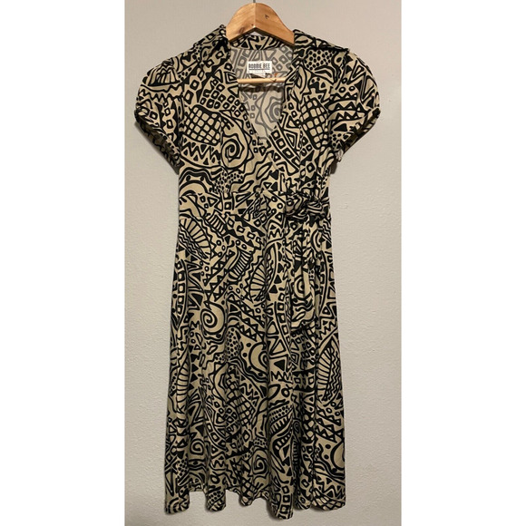 Vintage Robbie Bee Womens Dress Size 4 Petite Beige Abstract Print Artsy 90s - Picture 1 of 7